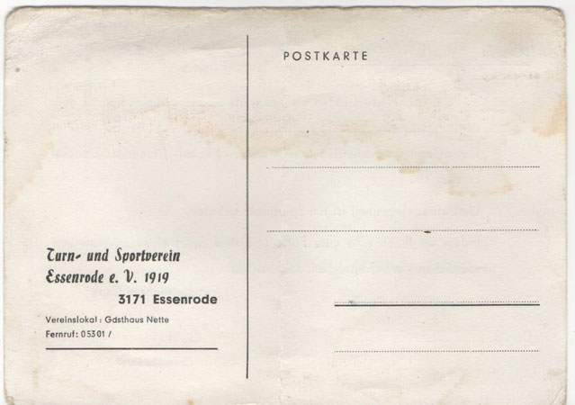 Postkarte an das Vereinslokal Otto Mette für die Einladung von Mannschaften für ein Turnier, Punkt oder Pokalspiel in das Waldstadion_1