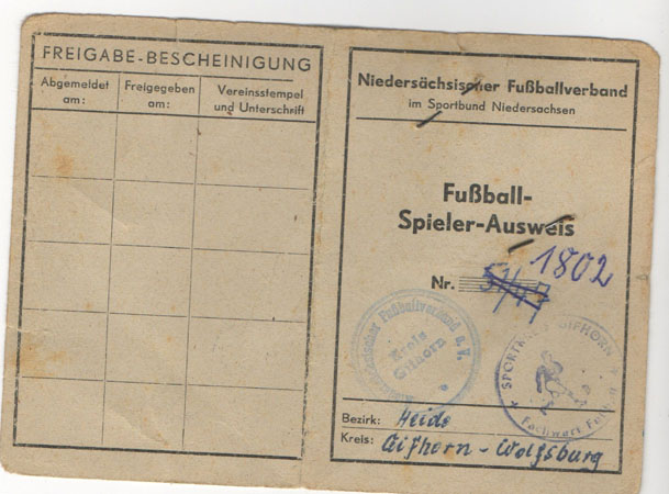 Spielerpass Fußball damals GifhornWolfsburg  vom 24.Februar 1950 Friedrich Kretschmann_2